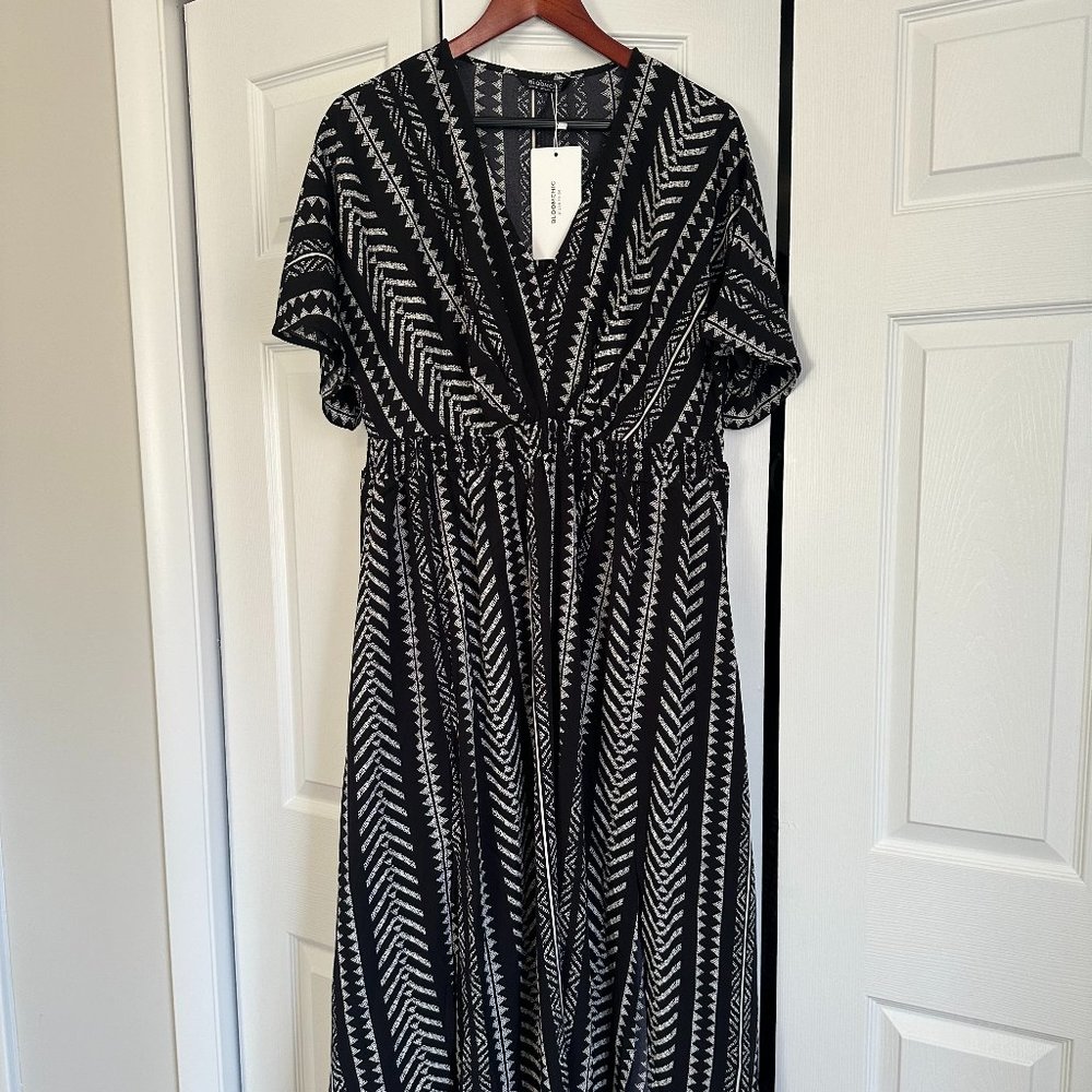 Printed Elastic Waist Midi Dress